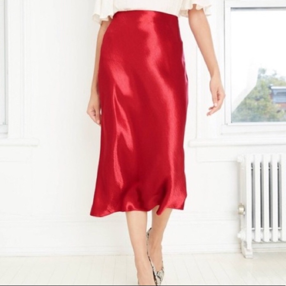 A New Day Target Red Satin Midi Skirt